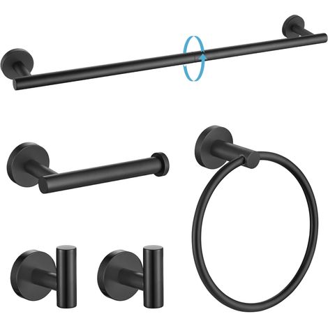 Juego de 5 piezas de accesorios de baño cepillados, toallero de pared de acero inoxidable SUS304, grifería de baño de 61 cm (24 pulgadas) de largo, color negro. (1/5)