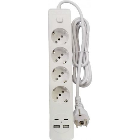 TrAdE Shop Traesio - Multipresa A 4 Posti Con 2 Prese Usb-a + 2 Prese Usb-c Interruttore Bianco Cavo Da 2mt -