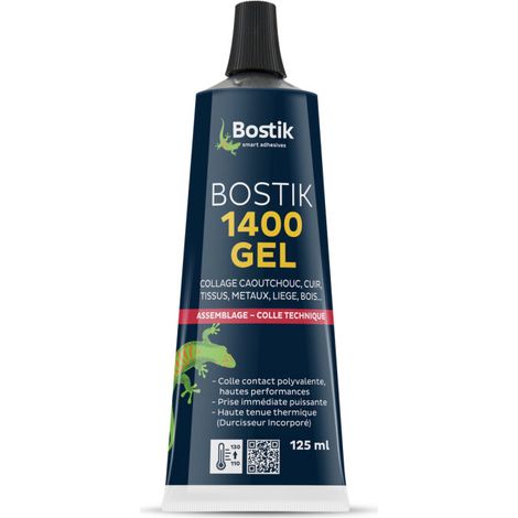 Bostik 1400 Colle Contact Gel Multi-Usages – Colle néoprène – Prise Immédiate Puissante – Durcisseur Incorporé – Couleur : Ambré – Tube de 125ml