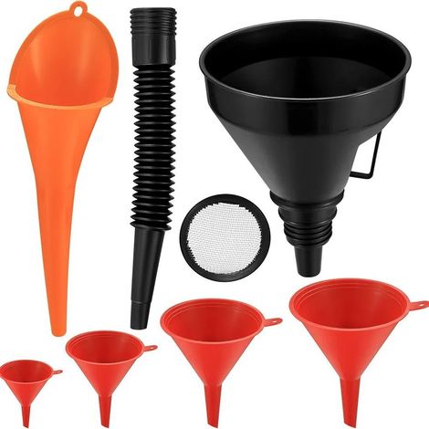 Ensemble d'entonnoir à carburant très populaire, comprenant un filtre, un tube télescopique et un long embout en plastique pour le remplissage d'huile/d'essence des voitures et des motos.