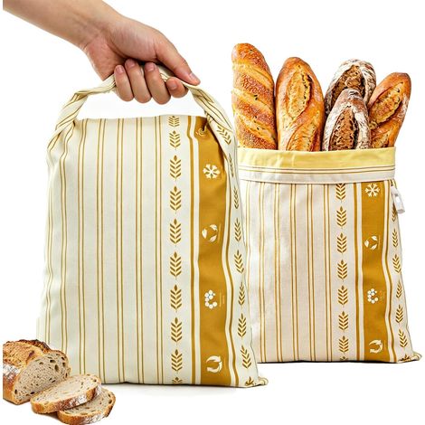 Lot de 2 sacs à pain en coton enduit de cire d'abeille pour pain au levain, Sac de conservation réutilisable (33 x 43 cm) pour pains faits maison (1/5)