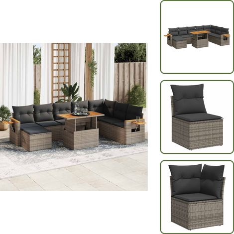 vidaXL Salon de jardin avec coussins 9 pcs gris résine tressée acacia