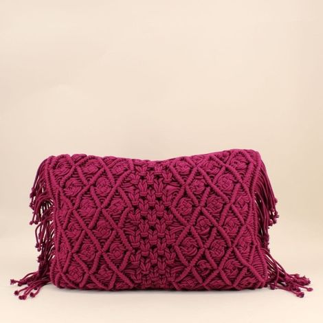 Coussin brodé avec franges rose 40x60cm (1/5)