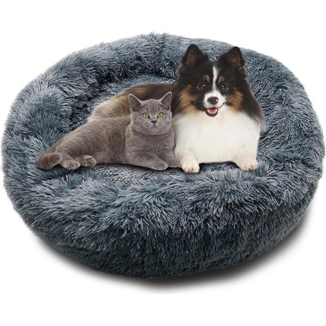 Coussin Chat Panier Rond pour Chien Chat Moelleux, Coussin Apaisant , Panier Donut Rond et Peluche Lavable(60cm Gris Foncé) (1/4)