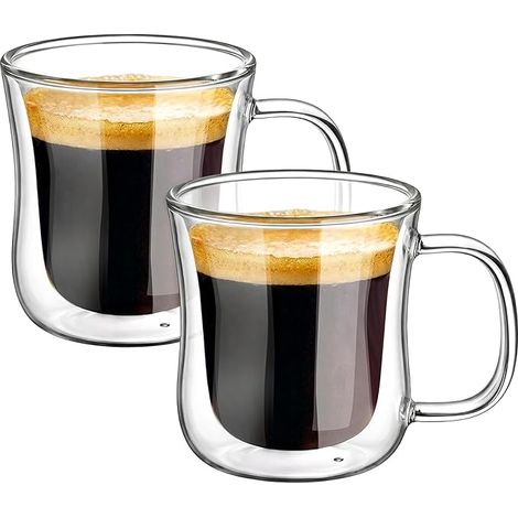 Lot de 2 tasses à espresso en verre borosilicate, double paroi, 120 ml, pour café et thé (1/5)