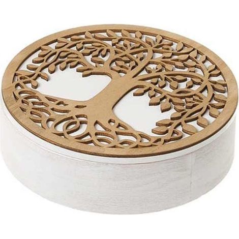 Boite blanche ronde Arbre de vie en bois MDF (1/3)