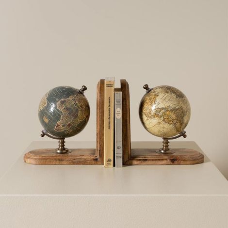 Serre-livres Mappemondes bois Manguier 42x13x21cm (1/5)