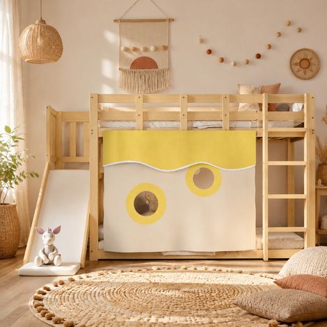 Litera infantil 90x200 cm de madera natural, ahorra espacio, sin colchón FloraGrace