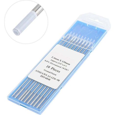 Électrodes de tungstène zirconiées. 10Pcs 1.0/1.6/2.4/3.2mm WZ8 Pointe blanche pour le soudage Tig AC. TIG(2.4mm×150mm)