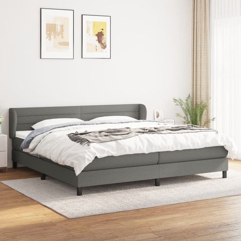 Lit à sommier tapissier avec matelas - Cadre De Lit Moderne: King Size - Lit Double - Gris foncé 200x200cm Tissu Chic-149884 (1/5)