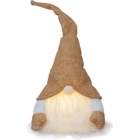 Star Trading Figurine de Noël LED Joylight de Star Trading, nain décoratif en tissu et corps en plastique avec éclairage en or et blanc, blanc chaud, fonctionne sur piles, hauteur : 28 cm