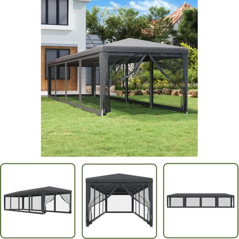 The Living Store Partyzelt mit 10 Mesh-Seitenwänden Anthrazit 3x12 m HDPE - Partyzelt - Outdoorzelt - Gartenpavillon - Festzelt - Sommergarten