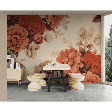 Papier peint floral – Bouquet romantique aux tons terracotta - 150 x 250 cm (1/2)