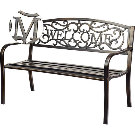 COSTWAY Banc de Jardin 3 Places Extérieur Cadre Métallique Style Ancien 127 x 63,5 x 89 cm Résistant aux Intempéries Charge 320kg