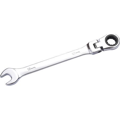 Clé plate mixte à fourche/classique 12 mm - vers clé à cliquet à tête articulée 12 mm anneau/oeil - longueur 15 cm - non réversible/métrique - manche droite polie - en acier (1/5)