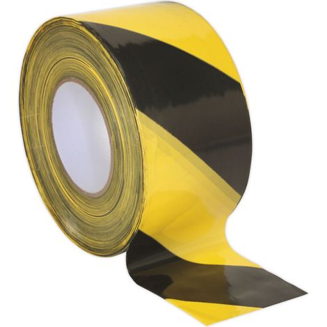 Sealey Hazard Warning Barrier Tape 80mm x 100m Black/Yellow Non-adhesive (1/5)