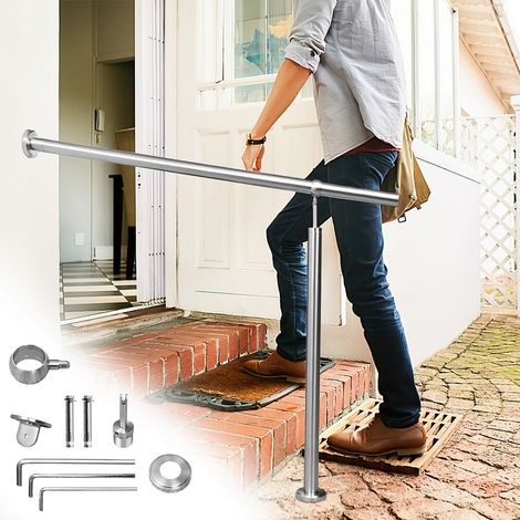 Jiubiaz Barandilla para escalera de acero inoxidable 150 x 90 cm, plateada, de pared