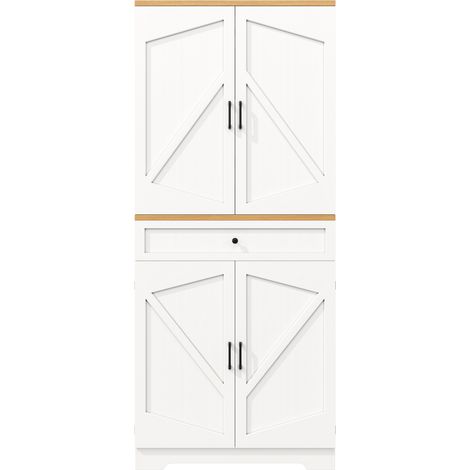 Buffet haut de cuisine blanc 80 x 40 x 180 cm en MDF et panneau de particules MODENUIT (1/5)