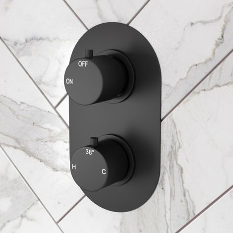 Signature Thermostatic Round 1 Outlet Concealed Shower Valve Dual Handle - Black (1/4)