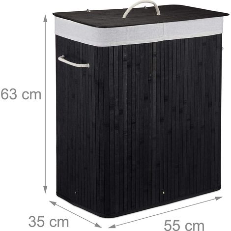 Cesto para la ropa sucia cesto 2 compartimentos con bolsa 95 litros bambú negro 1300019043 (1/4)