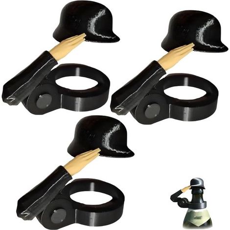3er Set lustige, salutierende Bier Soldaten Deluxe Flaschenverschlüsse Kreatives Bier Gadget & Geschenk für Männer, Party & Grillen Schwarz (1/5)