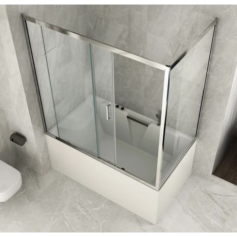 Parete Sopravasca 2 lato 6 mm Scorrevole in Cristallo Box Vasca da Bagno Doccia - Misura Box Angolare 65x115