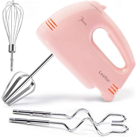 Batteur à Main– Batteur électrique de 300W à 7 Vitesses avec 5 Accessoires en Acier Inoxydable, Fonction Turbo/réglage Automatique de la Vitesse + Bouton d'éjection Batteur pour Gâteaux et œufs, Rose (1/5)