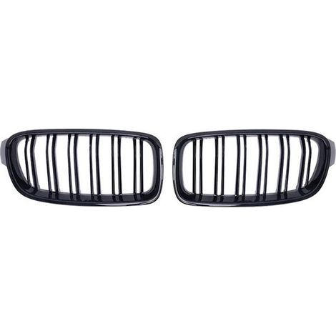 Calandre automobile noire brillante pour BMW Série 3 F30, F31 et F35 (modèles 2012-2018), améliorée avec double barre horizontale et calandre centrale... (1/5)