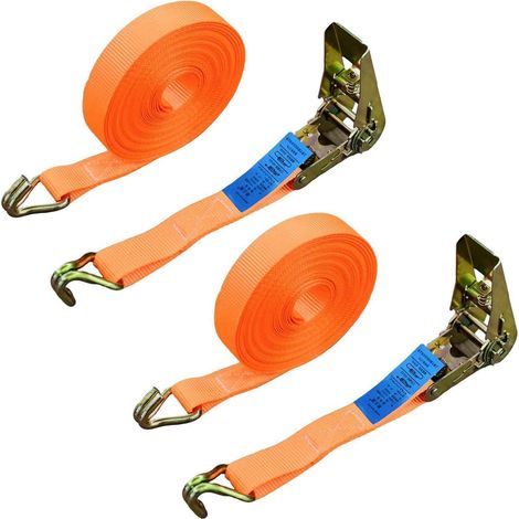 2 pièces sangles d'arrimage 10m avec verrou à cliquet, sangles d'arrimage 800KG, 25mm de large, orange