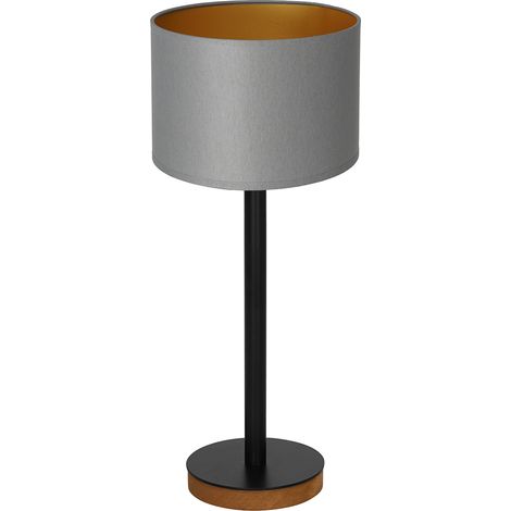 Lampe de table grise abat-jour or bois E27 Luminex