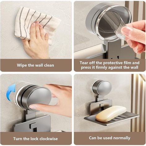 Boîte à savon robuste et durable avec ventouse, design simple, facile à transporter, idéale pour la maison et l'hôtel, porte-savon, lot de 2 (1/4)