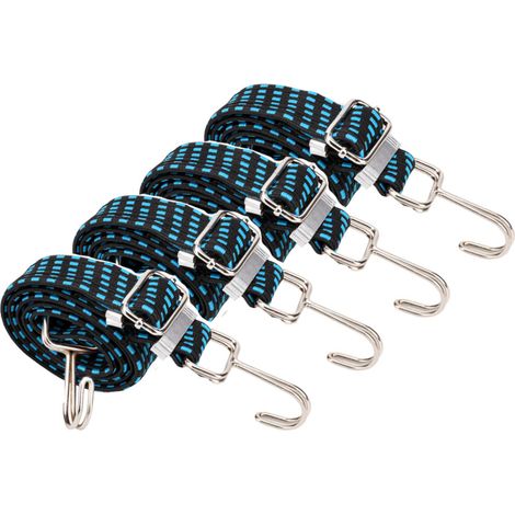 Elastic Tighteners with Hooks, 4 Pack Adjustable Elastic Tightener Bungee Bungee 1m Flat Elastic Rope Tightener for Bike Tarpaulin, Swimming Pool, Tent, Camping, Blue. (1/5)