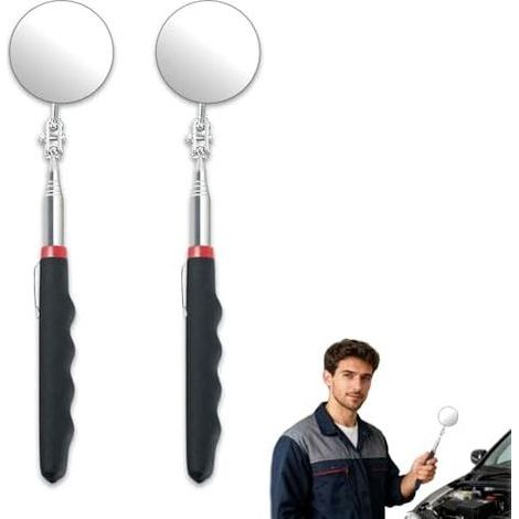 Miroir mécanique télescopique 360° rotatif – 2 pièces, poignée extensible 24,5 à 72 cm, diamètre 5,2 métal robuste pour inspection automobile, et zones difficiles d’accès - (1/5)
