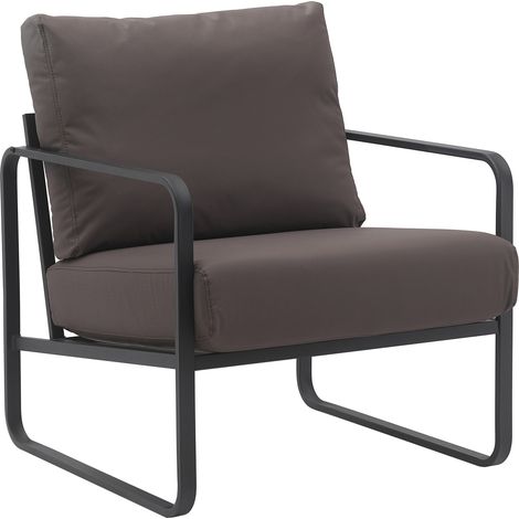 Poltrona lounge di design retrò chic in PVC marrone e struttura in metallo nero opaco 100002812