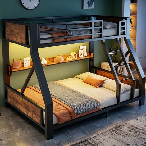 Etagenbett 90x200/140x200 Metall/Holz schwarz mit LED, ohne Matratze – MEUBLIV (1/5)