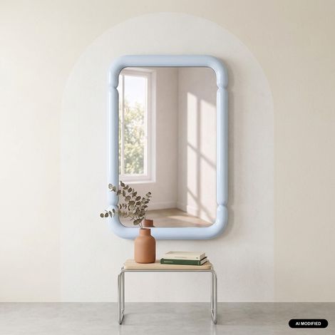 sweeek - Miroir rectangulaire décor bois 106cm bleu clair - Volt