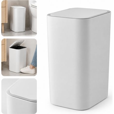 1 Pièce Poubelle à Pédale en PP Blanc, 21×16.2×29.7 cm, 8 L, Format Étroit, Salle de Bain (1/5)