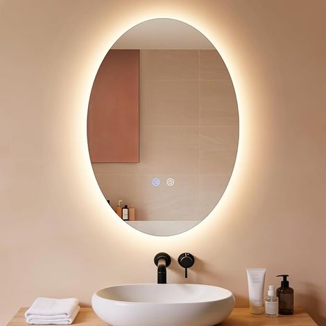 GBLY Espejo baño ovalado LED 50x70 cm pared IP44 táctico antivaho luz regulable 3000K-6500K (1/5)
