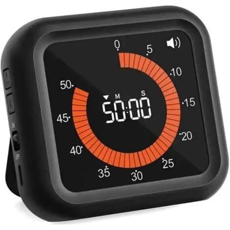 Magnetic Visual Kitchen Timer, 60 Minutes/12 Hours Countdown Timer, 4 Alarm Modes, USB Rechargeable Pomodoro Timer with Stand for Kids, Teachers and Adults (Black) (1/5)