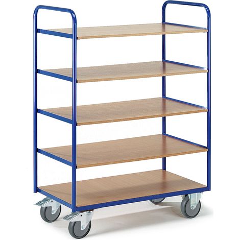 Rollcart Etagenwagen 1500mm hoch 2 Wände offen mit 5 Ladeflächen 1000x600mm im Buchendekor