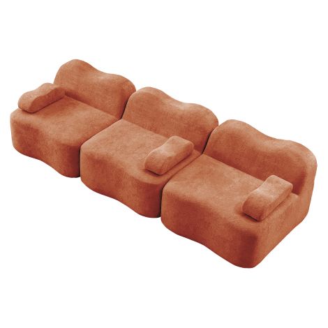 Canapé modulaire 3 places en mousse haute densité (32D) design aux lignes ondulées avec assise profonde et coussins d'accoudoir amovibles convient aux salons orange. (1/5)