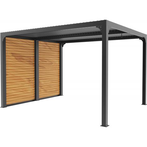 Pérgola bioclimática de aluminio antracita 360x300 cm – Lamas orientables 90° – Con parasoles efecto madera – 10,80 m² – PER3630VBBI Foresta (1/5)