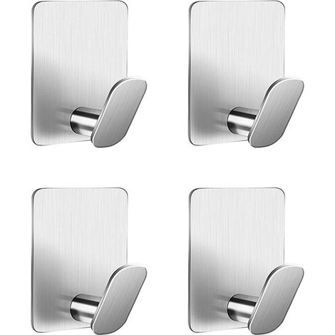 4 ganchos adhesivos de pared para perchero, toallero, toallero de baño y de cocina, sin necesidad de taladrar, de acero inoxidable y plateados.