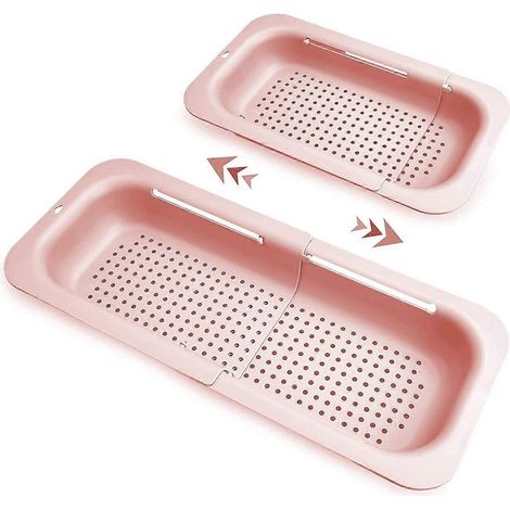 1 piècerose1 passoire extensible et réglable pour évier, plateau d'égouttage multicolore pour fruits et légumes de cuisine, organisateur de comptoir (1/5)