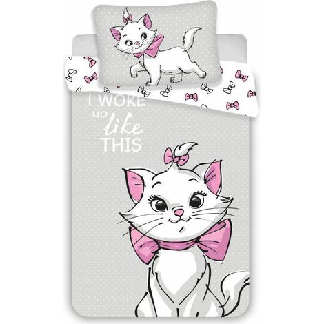 Literie coton 100x135 Marie Cat taie d'oreiller grise 40x60 23 août