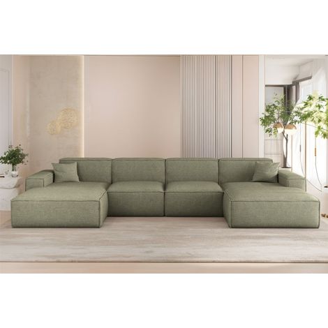 Wohnlandschaft Sofa U-Form CELES PREMIUM in Stoff Artico Grün (1/3)
