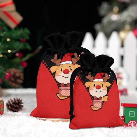 2-Piece Christmas Gift Bags, Christmas Bag, Paper Gift Bag, Advent Calendar Bag, Refillable Packaging, Novel, Annual Party, Candy, Chocolate Biscuits, 16 x 25 cm (1/4)