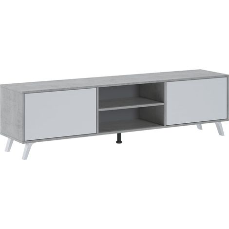 Mobile Porta TV Con 2 Ante Battenti Ripiani Aperti Centrali Design Scandinavo Gambe Rialzate Per Televisori Fino A 75 Pollici 180 X 39,6 X 49 Cm Grigio Cemento E Bianco (1/5)