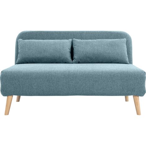Poltrona letto a 2 posti in tessuto verde grigio e legno chiaro AMIKO