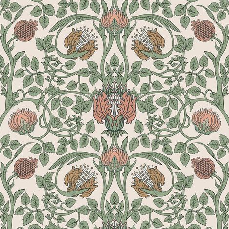 Rétro Papier Peint Fleuri Bohème Art Nouveau William Morris Papier Peint Feuillage Beige Vintage 44,5Cm X 300Cm Papiers Pein[BI71] (1/5)